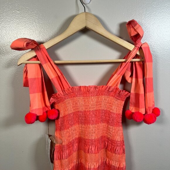 Sundress Piper Maxi Dress Size Medium Large Neon Coral Gingham Vacation Resort - Picture 9 of 11